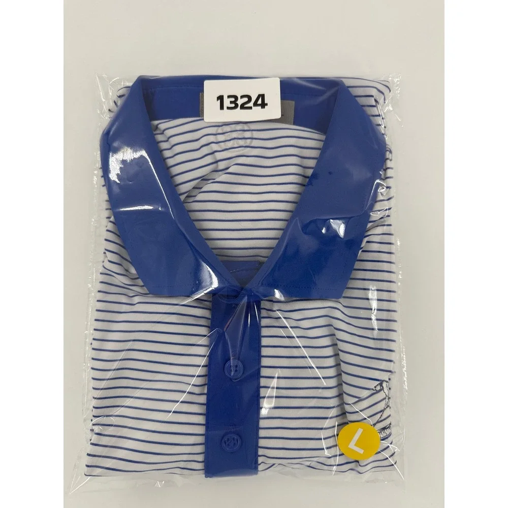 G/FORE Mens Striped Golf Polo Shirt Blue White Short Sleeve Size Large L‎